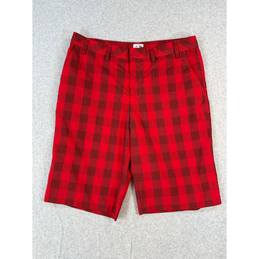 Adidas 34 Golf Shorts Red Plaid Preppy Buffalo Check Performance